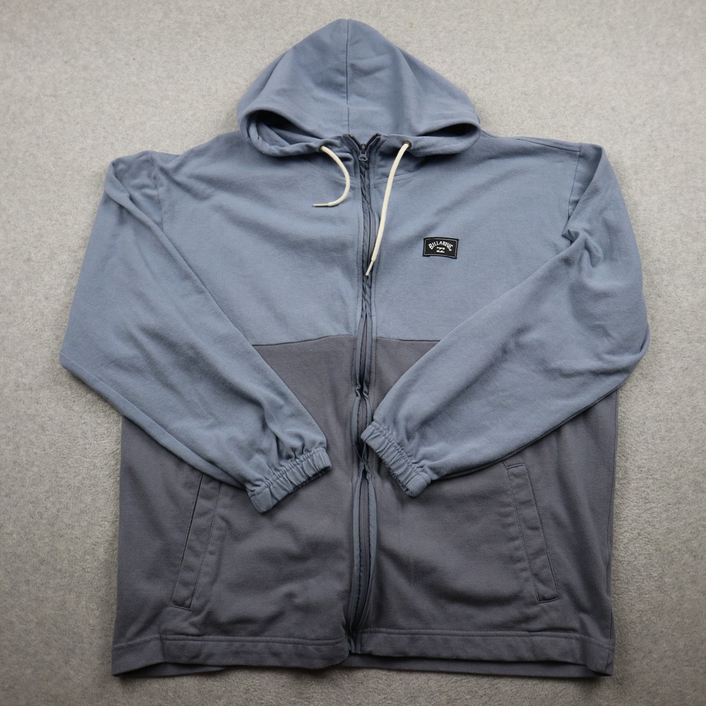Billabong Hoodie Mens XL Blue Gray Colorblock Full Zip Pique Knit Surf Skater